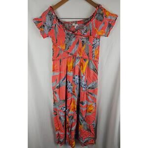 Patrons of Peace Size Medium Orange Floral Print Tropical Rayon Jumpsuit Romper